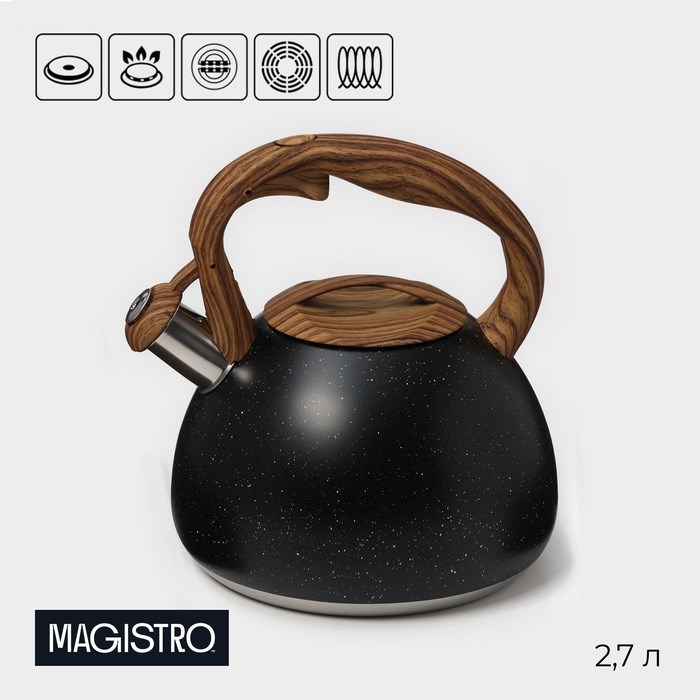 Чайник 2,7л нерж со свистком Stone черный, ручка soft-touch, индукция 4501435 4501435 - фото 167808