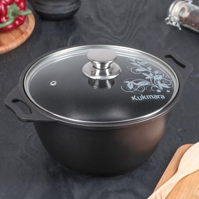 Кастрюля 3л KUKMARA Традиция 22?12.5см, литой аллмин, стекл.крышка 172925 172925