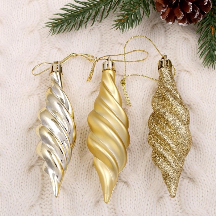 Украшение елочное Сосулька блеск (набор 6 шт) 3х10 см золото 4941977 4941977