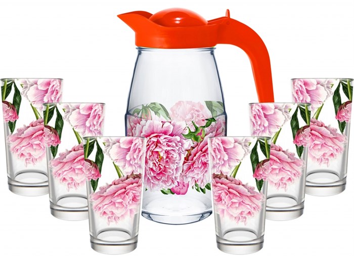 Набор для воды 7пр: кувшин+6 высоких стаканов Пионы 1607/6-ДП 1607/6-ДП