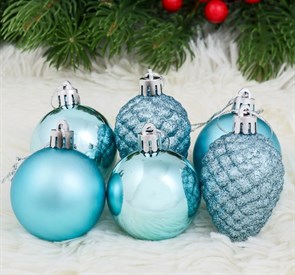 {{photo.Alt || photo.Description || 'Набор украшений пластик 8 шт Небесный (4 шара d-5 см, 4 шишки) голубой 2131384'}}